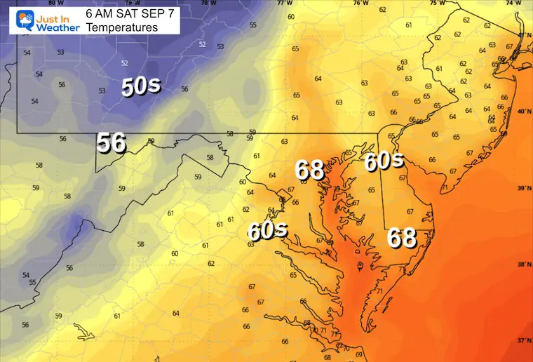 September 6 weather temperatures Saturday morning