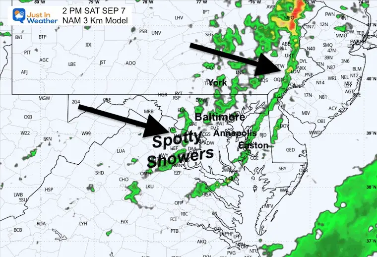 September 7 weather rain radar Saturday 2 PM