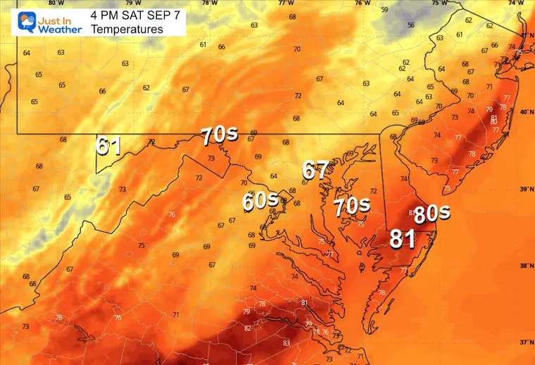 September 7 weather temperatures Saturday afternoon