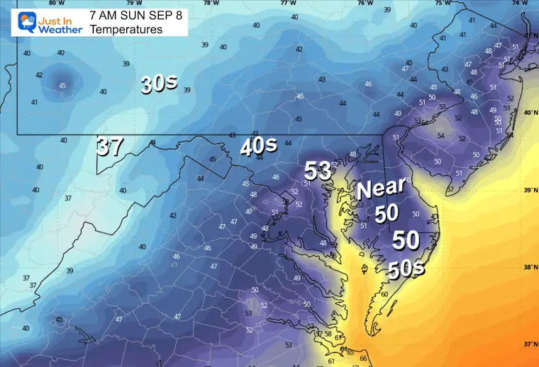 September 7 weather temperatures Sunday Morning