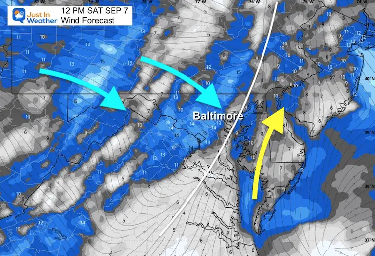 September 7 weather wind Saturday Noon