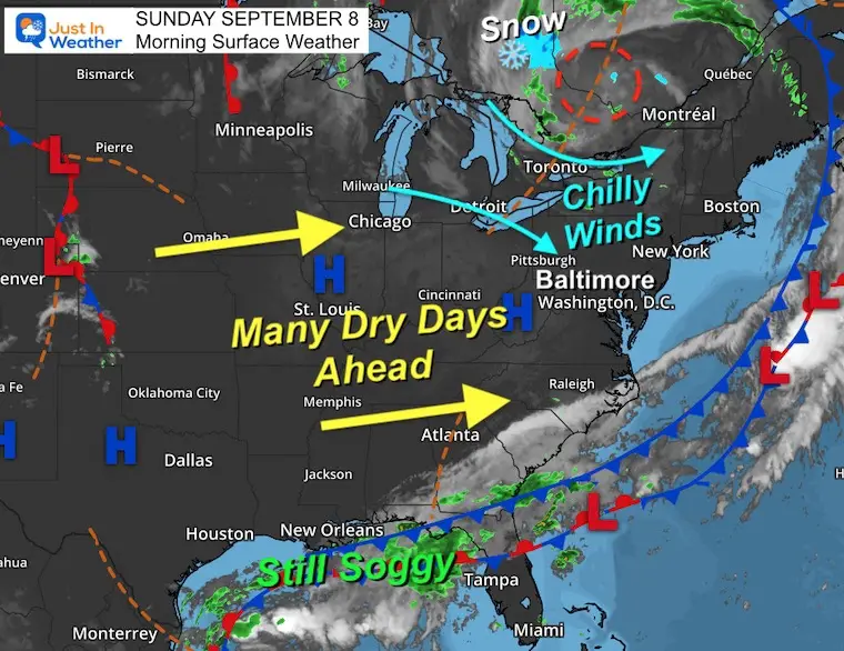 September 8 weather map Sunday morning 