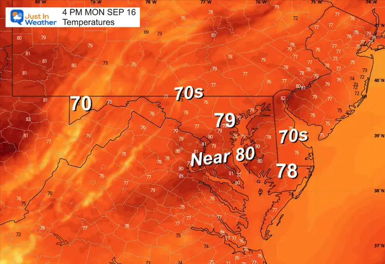 September 16 weather temperatures Monday afternoon