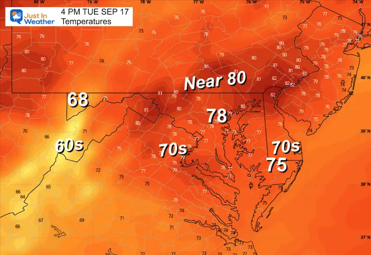 September 16 weather temperatures Tuesday afternoon