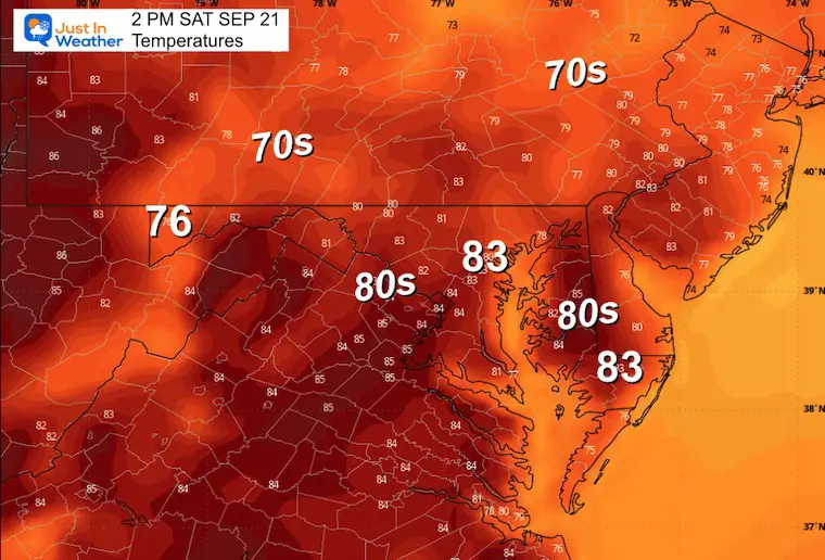 September 20 weather temperatures Saturday afternoon