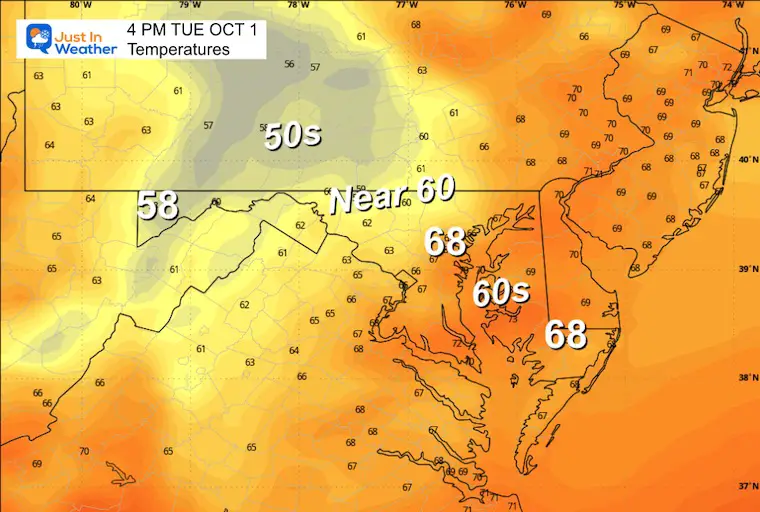 October 1 weather temperature forecast Tuesday afternoon