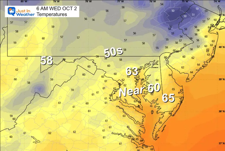 October 1 weather temperature forecast Wednesday morning