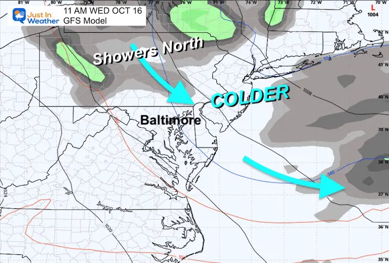 October 11 weather rain colder Wednesday