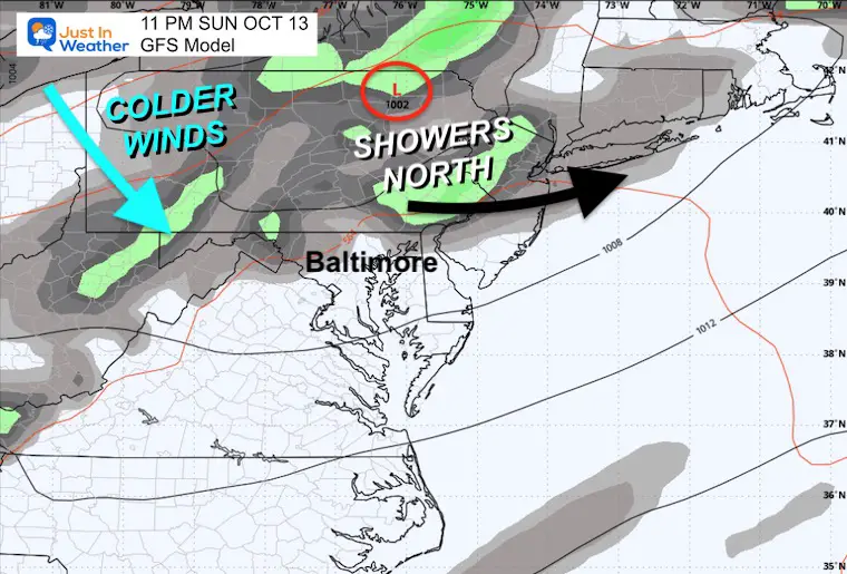 October 11 weather cold front Sunday night