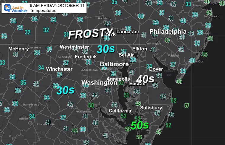 October 11 weather temperatures Friday morning