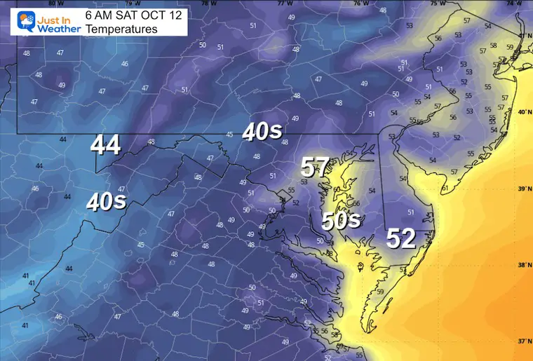 October 11 weather temperatures Saturday morning