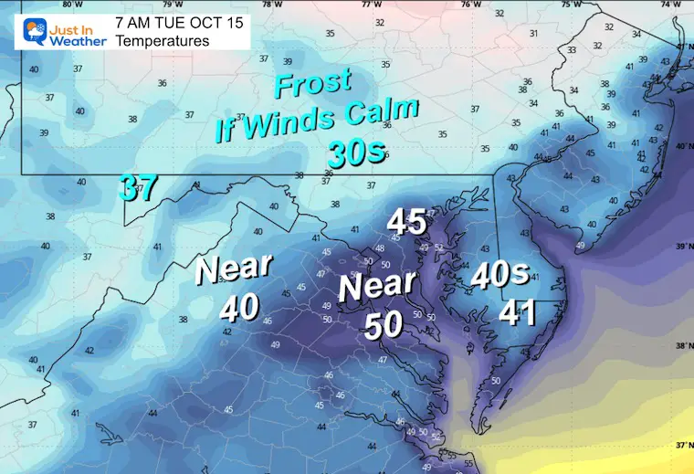 October 13 weather frost Tuesday morning