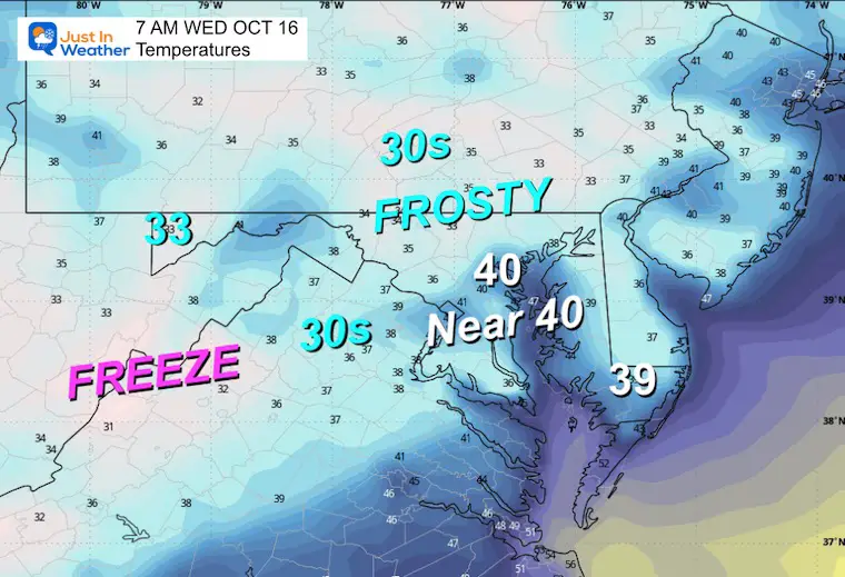 October 13 weather frost Wednesday morning