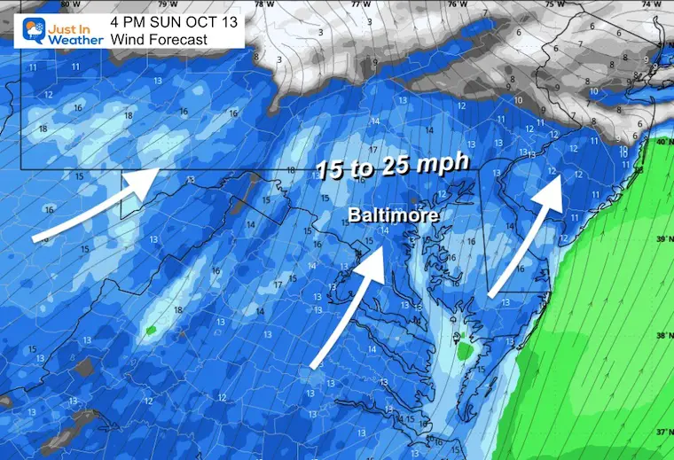 October 13 weather winds Sunday afternoon