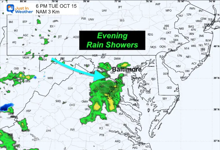 October 14 weather forecast rain Tuesday afternoon