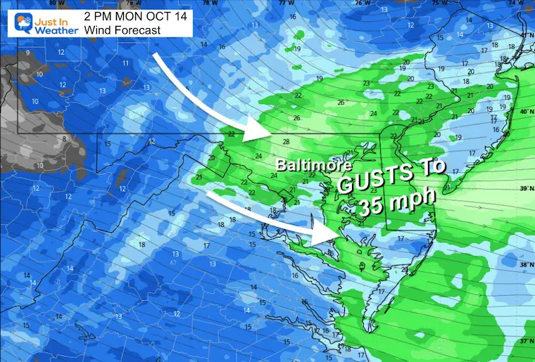 October 14 weather wind forecast Monday afternoon