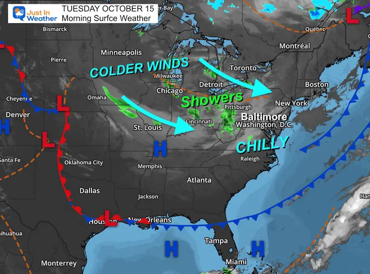 October 15 weather Wednesday morning