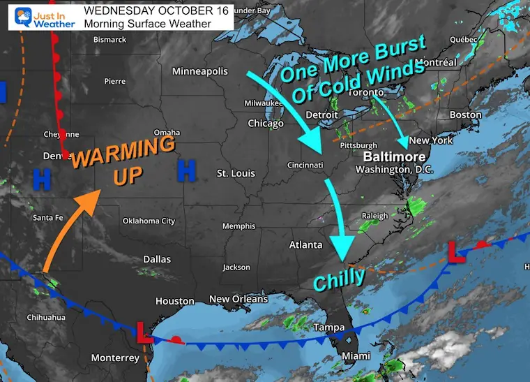 October 15 weather Wednesday morning