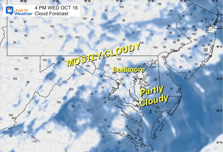 October 16 weather cloud forecast Wednesday afternoon