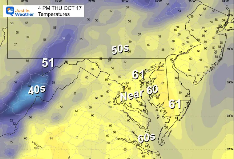 October 16 weather temperature forecast Thursday afternoon