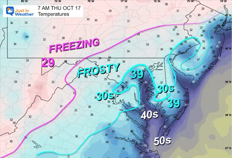 October 16 weather temperature forecast Thursday morning