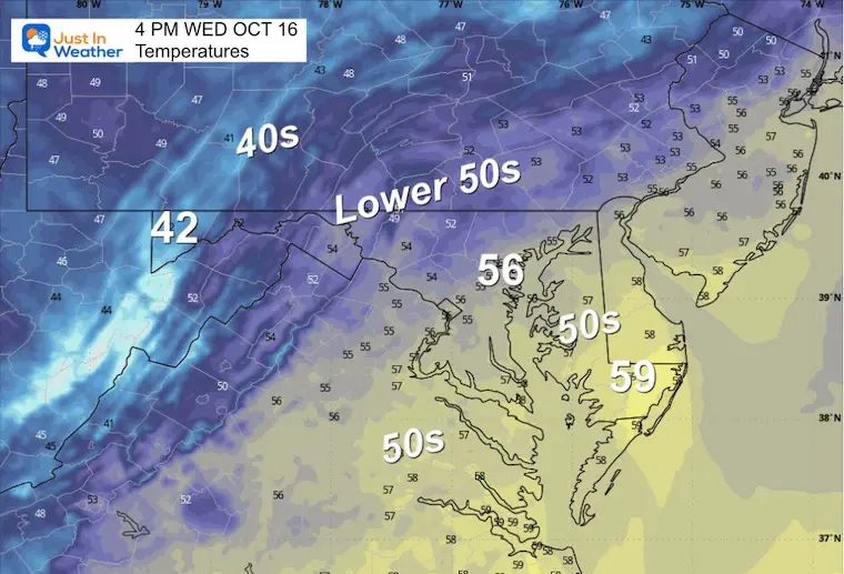 October 16 weather temperature forecast Wednesday afternoon