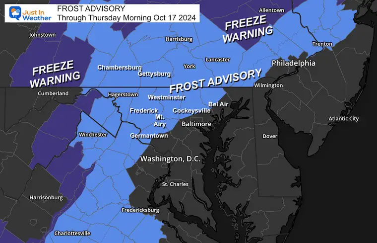 October 17 weather frost advisory Thursday morning