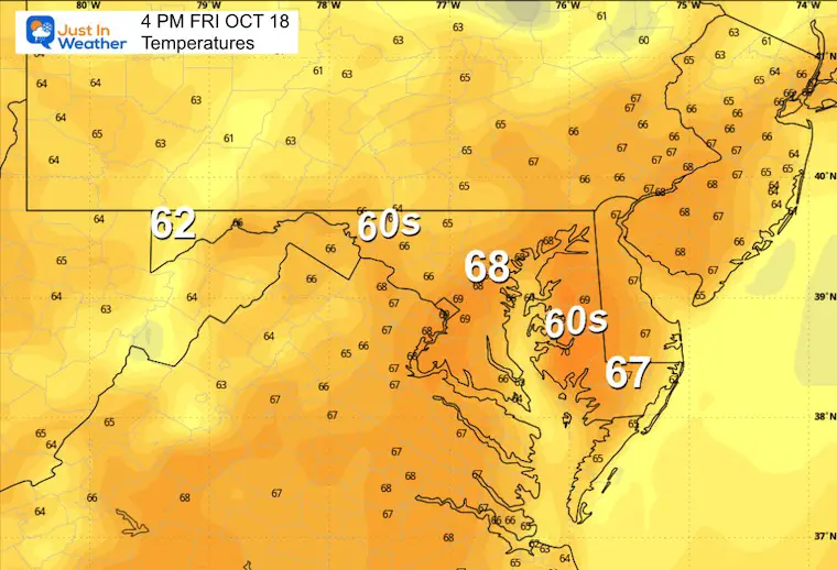 October 17 weather temperatures Friday afternoon