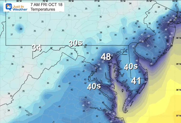 October 17 weather temperatures Friday morning