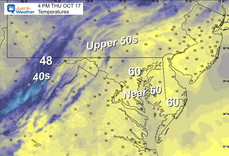 October 17 weather temperatures Thursday afternoon