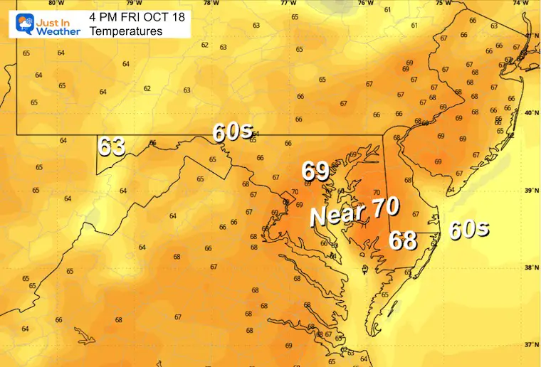 October 18th weather forecast temperatures Friday afternoon