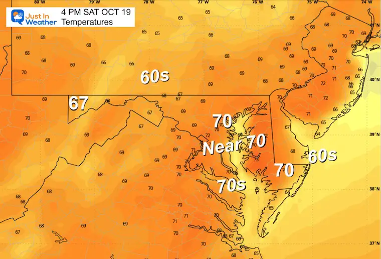 October 18 weather forecast temperatures Saturday afternoon