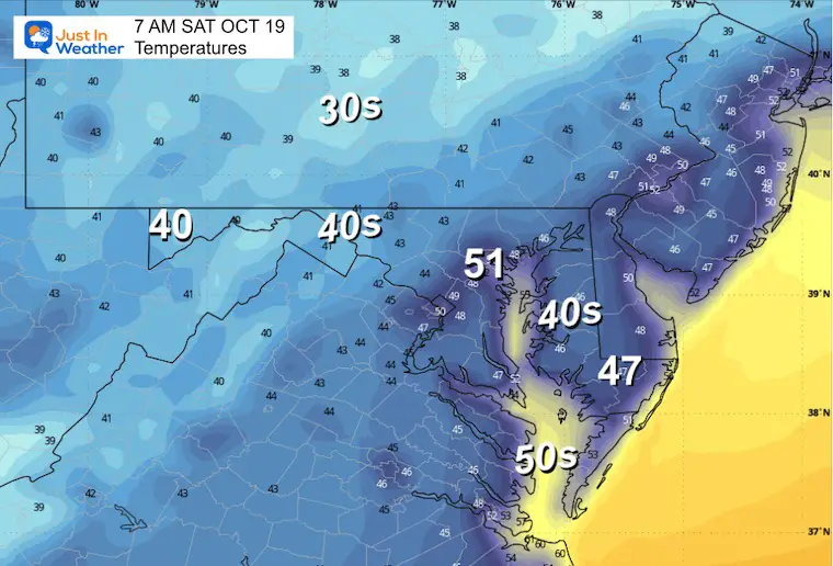 October 18 weather forecast temperatures Saturday morning