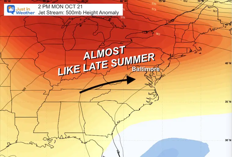 October 19 weather jet stream Monday warm