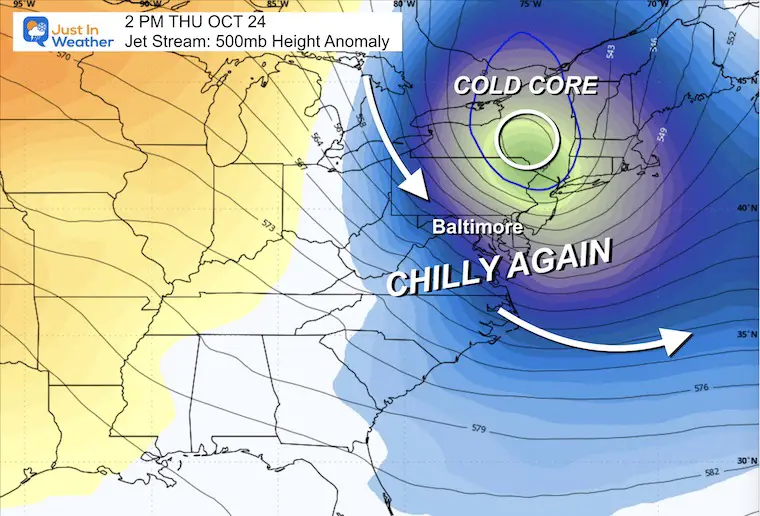 October 19 weather jet stream Thursday Colder