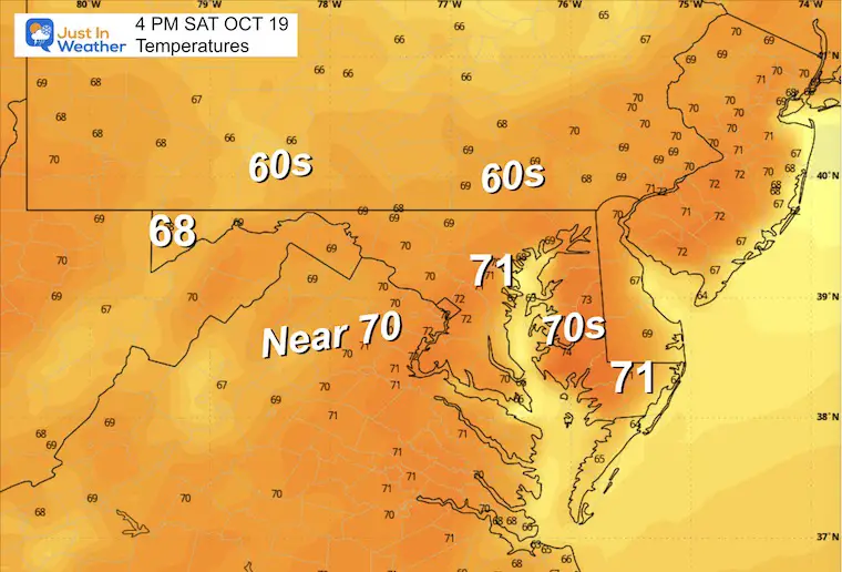 October 17 weather temperatures Saturday afternoon