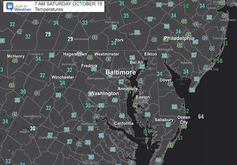 October 19 weather temperatures Saturday morning