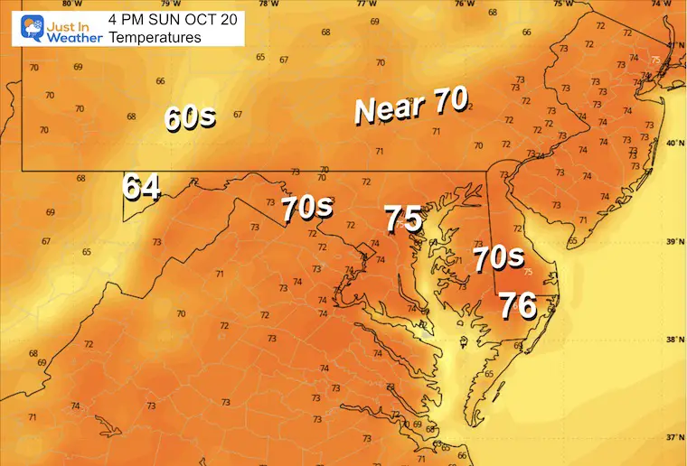 October 17 weather temperatures Sunday afternoon