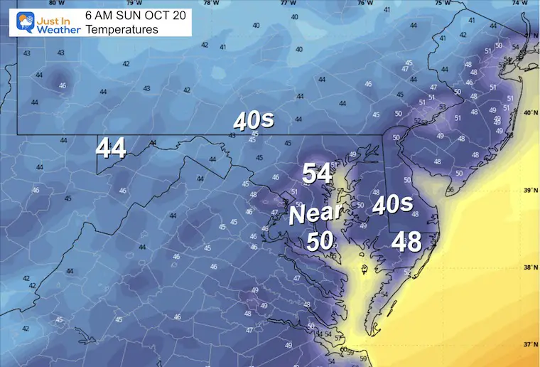 October 17 weather temperatures Sunday morning