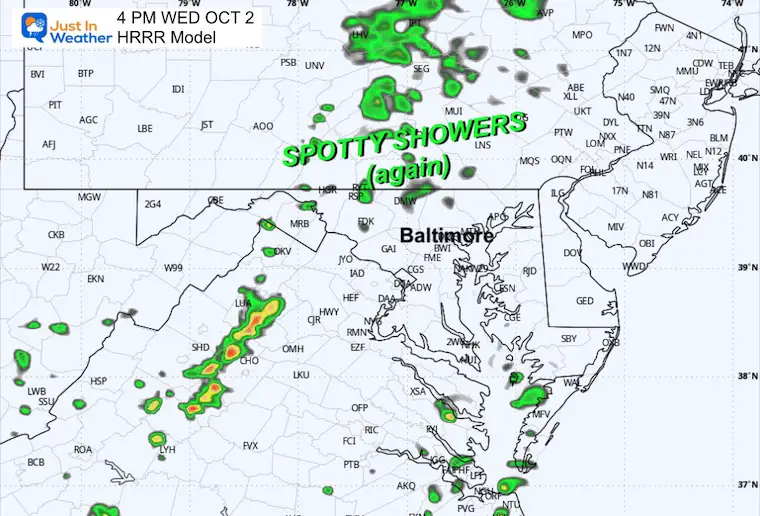 October 2 weather forecast radar rain Wednesday afternoon Orioles