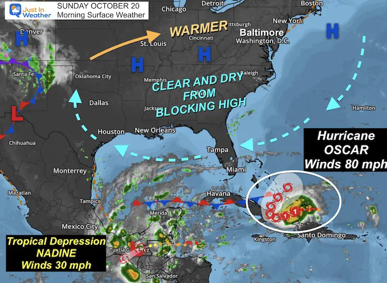 October 20 weather Sunday morning Hurricane Oscar