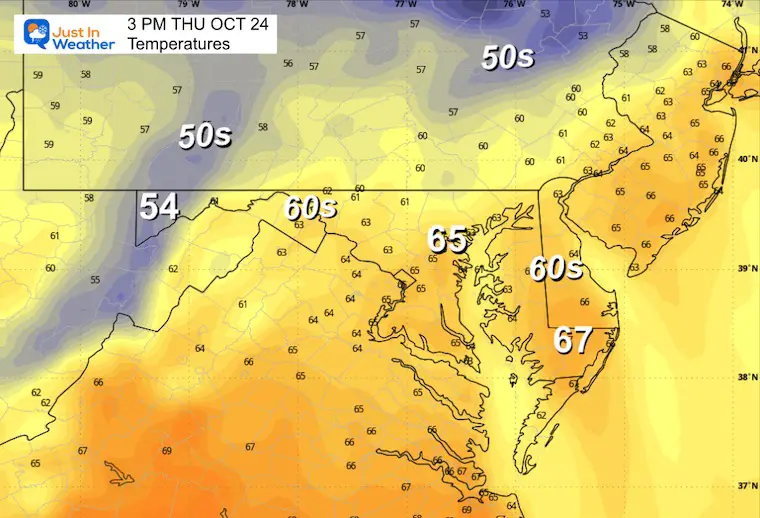 October 23 weather forecast temperatures Thursday afternoon