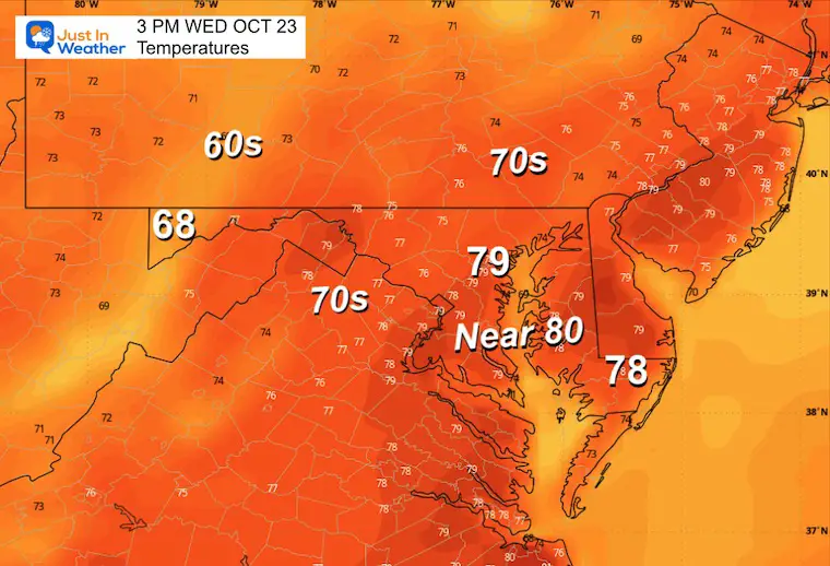 October 23 weather forecast temperatures Wednesday morning