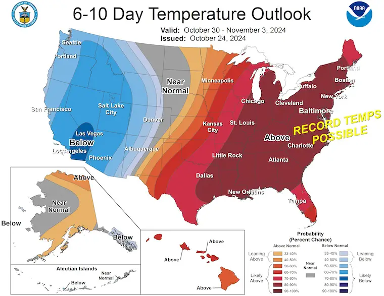 October 24 wether NOAA Temperature Outlook