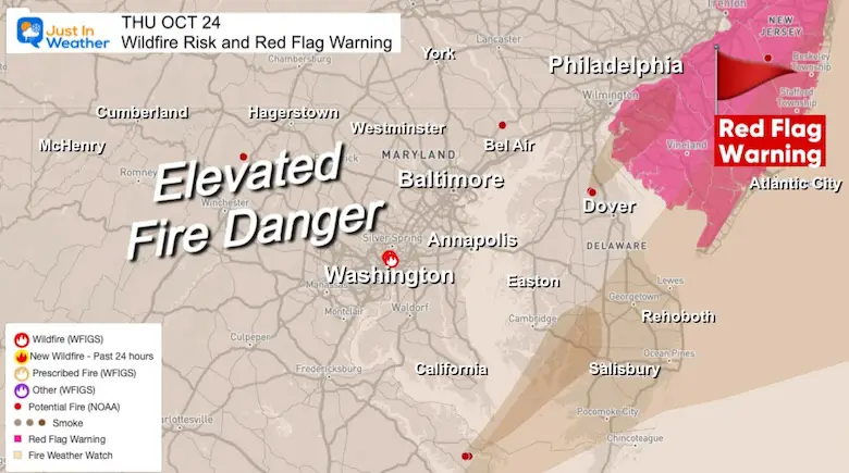 Red flag warning of fire danger on October 24th