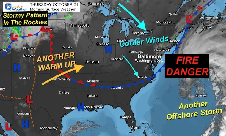 October 24 Windy and cooler, but warming up again and staying dry: increased fire danger