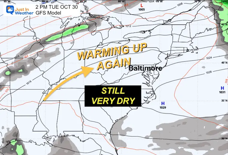 Weather forecast for October 24th on Tuesday