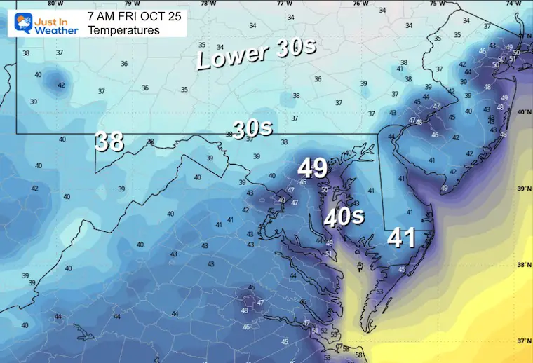 October 24 weather forecast temperatures Friday morning