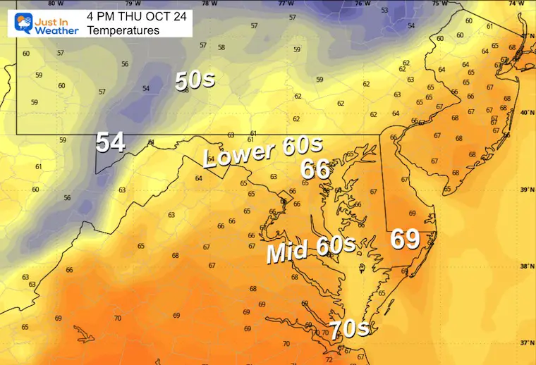 October 24th weather forecast temperatures Friday afternoon