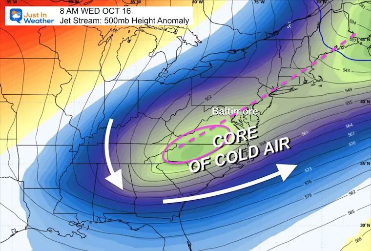 October 15 weather jet stream cold core Wednesday